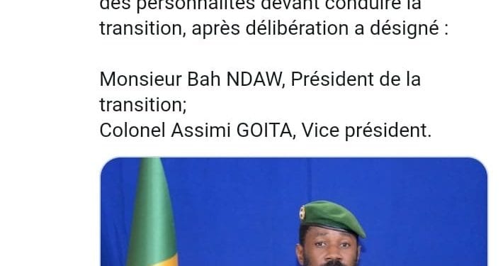 AFRIQUE – L’ex-ministre de la Défense Bah Ndaw désigné président de transition du Mali, Assimi Goita nommé vice-président