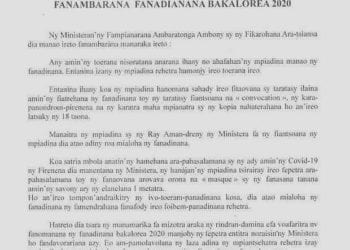 EXAMEN OFFICIEL – Les candidats au baccalauréat invités à rejoindre la localité où ils se sont inscrits et à se présenter au centre d&rsquo;examen deux heures avant le début des épreuves