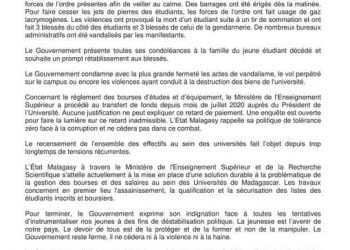 ENSEIGNEMENT SUPERIEUR – Le gouvernement annonce l’ouverture d’une enquête sur le retard du paiement des bourses d’études et dénonce l’instrumentalisation des jeunes à des fins de déstabilisation politique