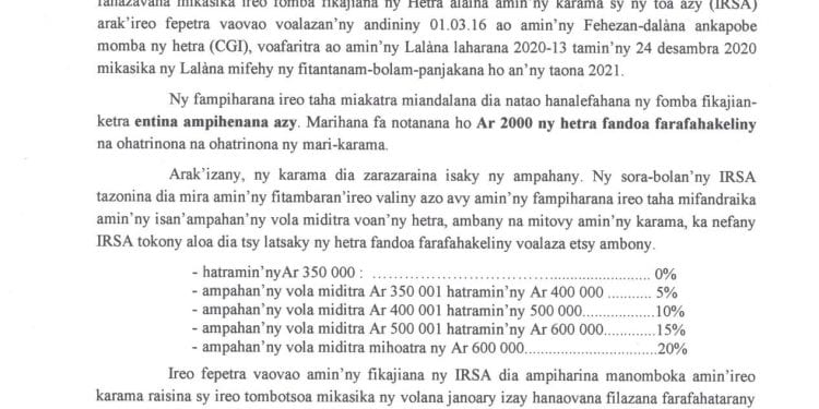 FISC – La direction générale des impôts rappelle que selon la loi de finances de 2021 le minimum de perception de 2.000 Ariary doit être versé à l&rsquo;Etat quel que soit le montant du salaire