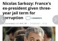 FRANCE – Trois ans de prison dont un an ferme pour Nicolas Sarkozy déclaré coupable de corruption et de trafic d’influence