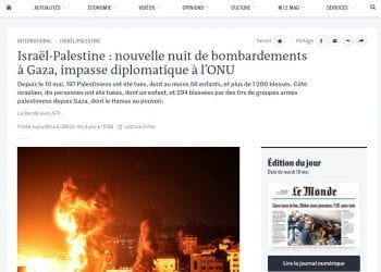 MONDE – 42 Palestiniens tués dimanche, plus de 200 morts depuis la recrudescence des violences entre Israël et la Palestine