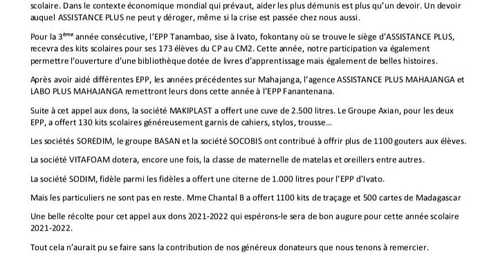APPEL AUX DONS 2021‐2022