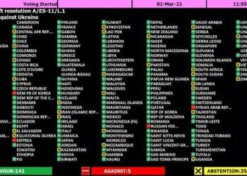 CONFLIT- Madagascar s&rsquo;abstient de voter la résolution de l&rsquo;assemblée générale de l&rsquo;Onu qui « déplore dans les termes les plus énergiques l’agression commise par la Fédération de Russie contre l’Ukraine »