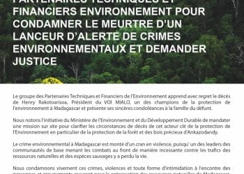 Communiqué conjoint de Partenaires Techniques et Financiers Environnement pour condamner le meurtre d’un lanceur d’alerte de crimes environnementaux et demander justice