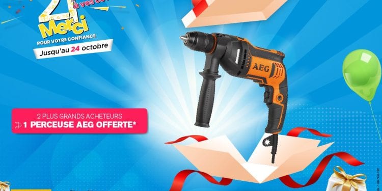🔊🔊 Savez-vous que chez Bricoland, nous récompensons également les 02 plus grands acheteurs du mois ? Abonnez-vous à la page Bricoland et tentez votre chance pour gagner une perceuse AEG jusqu’au 24 octobre 2022 ! ⚒ Ce n’est pas tout !!! Si vous avez entre 20 à 25 ans, une remise immédiate* de 21% vous sera offerte. *sous condition de présentation de la CIN