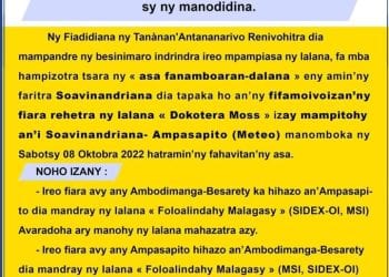 CIRCULATION – Les rues reliant Soavinandriana à Ampasampito et Antsakaviro à Antsahabe coupées à la circulation à partir du samedi 8 Octobre jusqu’à la fin des travaux de réfection prévus par la Commune urbaine d’Antananarivo