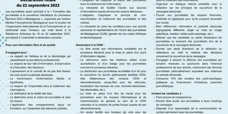 Session de formation à la couverture du processus électoral présidentiel à Madagascar