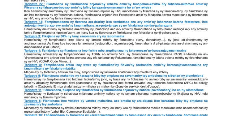 Fanambaran&rsquo;ny Tafomihaavo mahakasika ny paikady sy drafitrasa nasionaly momba ny karazanjavamananaina eto Madagasikara (Fokonolona Tompon-draharaha Tompon&rsquo;antoka)